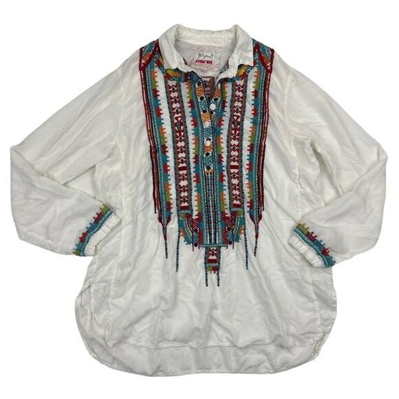 Johnny Was - Biya Astry Embroidered Rayon Blouse in White - Picture 1 of 5